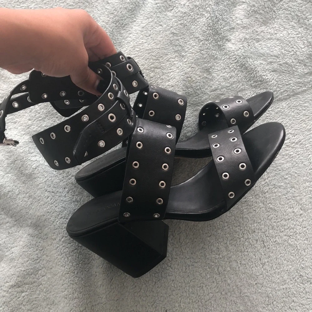 Super cute Rebecca Minkoff heels silver studded on black leather - Picture 10 of 16